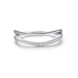 New Japan Korea S925 Sterling Silver Women Simple Double-Layer Design Zircon Ring