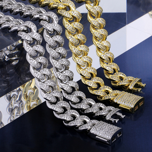 KRKC venta directa de fábrica de logotipo personalizado clásico de joyería para hombre Real Miami cubano collar blanco 18K de oro de 14K de la cadera hop enlace cubano conjunto - Product Image 1