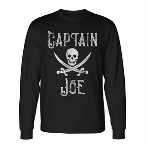 T-Shirt a Maniche Lunghe Personalizzabile Stile Vintage Captain Joe con Teschio e Spade Pirata - Magliette Promozionali Vintage Personalizzabili - Product Image 2