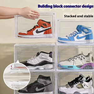 Organisateur de chaussures modulaire peu encombrant en PET et PP, boîte de rangement transparente empilable, ensemble de présentoirs anti-poussière pour baskets - Product Image 4
