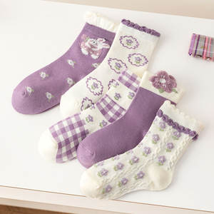 कारखाने की बिक्री कस्टम बच्चों के बैंगनी कपास के मोजे, उच्च टखने की विशेषता के साथ - Product Image 3