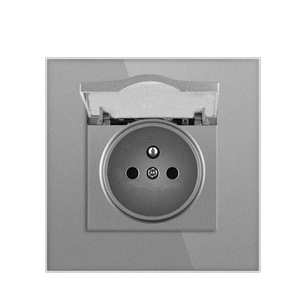 Prise murale étanche française avec panneau en verre trempé IP44, boîtier de montage rond, 230 V, mise à la terre standard, anti-effraction - Product Image 1