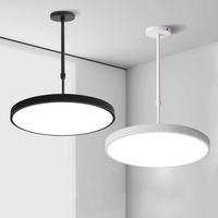 Lustre de bureau rond de taille moyenne à LED à hauteur réglable et intensité variable pour salons de coiffure, restaurants, hôtels et espaces commerciaux