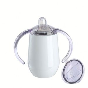10oz <b>Reusable</b> Double Wall Stainless Steel Vacuum Insulated Tumbler Egg Shaped Kids Sippy <b>Cup</b> <b>with</b> 2 Handles for Camping - Product Image 1