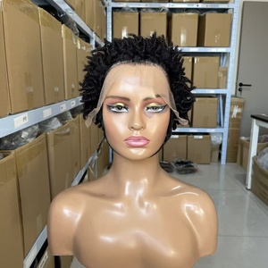 Perruque abordable 13x4 Lace Front <span class=keywords><strong>coupe</strong></span> Pixie, <span class=keywords><strong>cheveux</strong></span> humains brésiliens naturels bouclés Pixie, densité 180%, pré-épilée pour femmes noires - Product Image 1