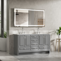 Meuble de salle de bain autoportant en bois massif blanc, style Shaker américain classique, double vasque, 60 pouces, vente en gros