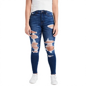 Jean déchiré décontracté en denim bleu grande taille de qualité supérieure, coupe skinny longue et ajustée, extensible avec fermeture éclair, pour femme, exporté du Bangladesh - Product Image 6