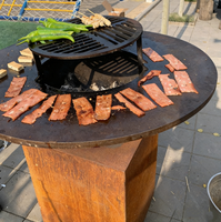 Ensemble barbecue en acier Corten / Barbecue extérieur au charbon de bois en métal avec table de cuisson, foyer à bois