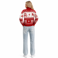 Pull-over en tricot à col roulé pour femme, avec logo personnalisé, motif Fair Isle rouge et blanc, pour Noël, en polyester, pour l'automne et l'hiver