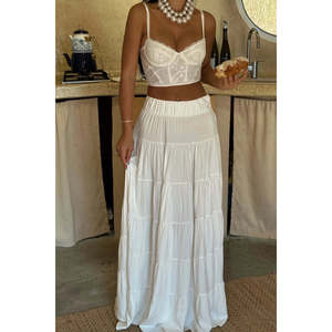 Jupe longue portefeuille blanche Veronica en coton tricoté avec imprimé et taille empire en cuir, idéale pour le printemps, l'été et l'automne - Product Image 5