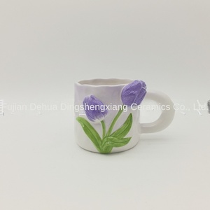 Tazza in Ceramica a Forma di <span class=keywords><strong>Tulipano</strong></span> Dipinta a Mano, Design di Lusso, Tazza per Caffè/Acqua con Piattino e Manico, Stile Occidentale/Instagram - Product Image 2