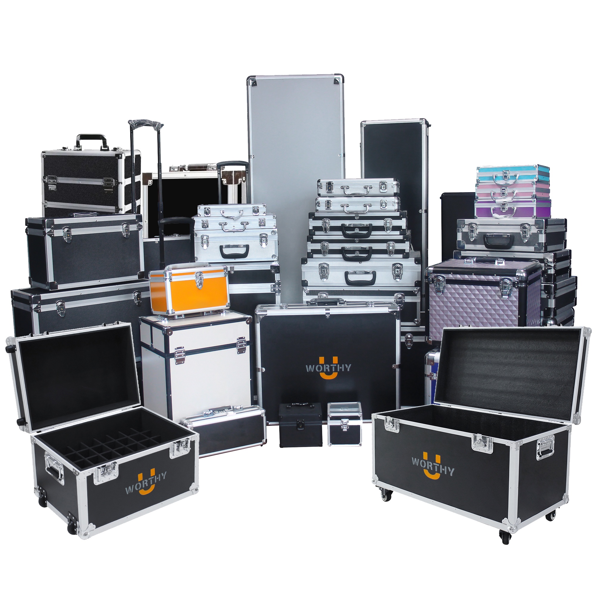 Valise à outils en aluminium de transport d'équipement de dimension personnalisée avec intérieur en mousse profilée Flight Case en aluminium dur avec poignée et roue