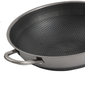 पेंट या रंग के बिना लोहे के कंटीले प्रकार का लोहे के बर्तन ढक्कन शरीर के साथ 34 सेमी स्टेनलेस स्टील नॉन स्टिक पैन - Product Image 5