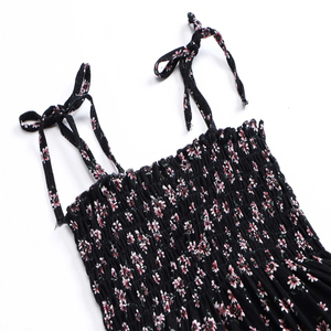 Vestido de niña FANCY MONKEY A26-4 personalizado con estampado de bambú/algodón, corte A, hasta la rodilla, con corsé fruncido, volantes y mangas cortas tipo linterna para niñas pequeñas. - Product Image 2