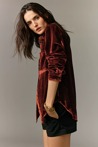 Produttore di abbigliamento personalizzato camicette da <span class=keywords><strong>donna</strong></span> di alta qualità alla moda con colletto abbottonato a maniche lunghe <span class=keywords><strong>in</strong></span> <span class=keywords><strong>velluto</strong></span> semplice - Product Image 4