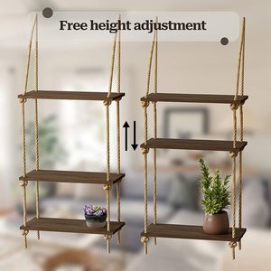 Juego de 3 Estantes Flotantes <span class=keywords><strong>Colgantes</strong></span> de Madera <span class=keywords><strong>con</strong></span> <span class=keywords><strong>Cuerda</strong></span>, Estante Colgante Rústico de Madera <span class=keywords><strong>con</strong></span> Ganchos, Estante Colgante de Madera <span class=keywords><strong>con</strong></span> <span class=keywords><strong>Cuerda</strong></span> para Ventana - Product Image 5