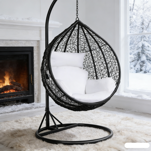 Columpio de Interior para Sala de Estar, Columpio de Mimbre para Jardín, Silla Colgante de Mimbre con Soporte - Product Image 4