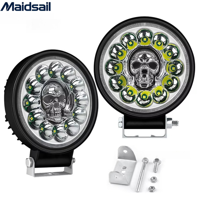 Manufacturer-Supplied 12LED RGB Flashing Skull Work Light Auxiliary Spotlight for 12V 24V 4 Inch Off-Road Auto Exterior Lighting
