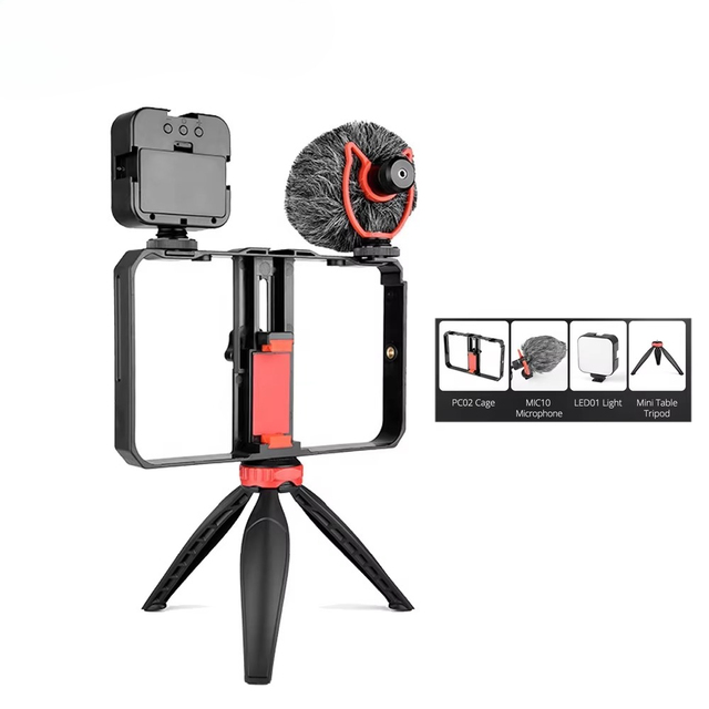 Hot Sale Vlogging Equipment Other Camera Accessories with Microphone Tripod Light Para Smartphones Video Kit