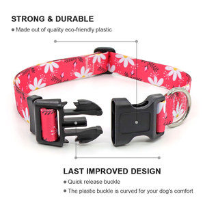 Custom Floral Print Adjustable Dog <b>Collar</b> Polyester Buckle Closure Bohemian Folk Style Pet <b>Collar</b> for Small Dogs All Seasons - Product Image 2
