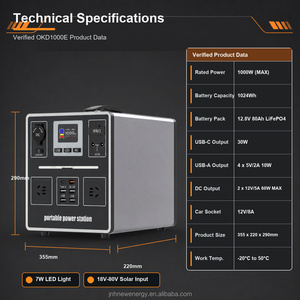 Station d'alimentation portable OEM 1000W avec batterie LiFePO4 1971Wh, sortie AC/DC, générateur solaire pour extérieur et hors réseau - Product Image 1