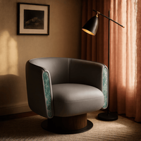 Fauteuil inclinable moderne en teck doré avec revêtement en coton, pieds en bois, mobilier écologique pour la maison, salon, chambre, salle à manger