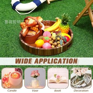 Wooden Round <b>Small</b> <b>Tray</b> Breakfast Snack Tea <b>Tray</b> Solid Wood With Handle For Home Use - Product Image 3