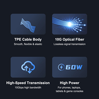 Cable Óptico Activo USB C 3.2 Gen2 de 5m, Cable Híbrido Tipo-C a Tipo-C AOC para Transferencia de Datos de Alta Velocidad a Larga Distancia