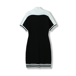 Estivo naturale al ginocchio da donna a maniche corte a collo alto abito lungo con cerniere - Product Image 1