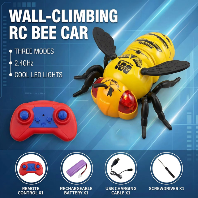Electric RC Wall Climbing Robot Toy with Flapping Wings LED Lights Music Remote Control Toy