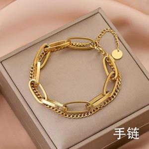 Pulsera Doble de Acero Inoxidable con Colgante de Cadena Dorada, Estilo Retro, Moderna y Elegante para Mujer - Product Image 2