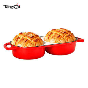 2026 Nuevo Diseño Mini Molde para Pan de Hierro Fundido Esmaltado con Tapa - Hornea <span class=keywords><strong>Dos</strong></span> <span class=keywords><strong>Panes</strong></span> Diferentes a la Vez - Product Image 4