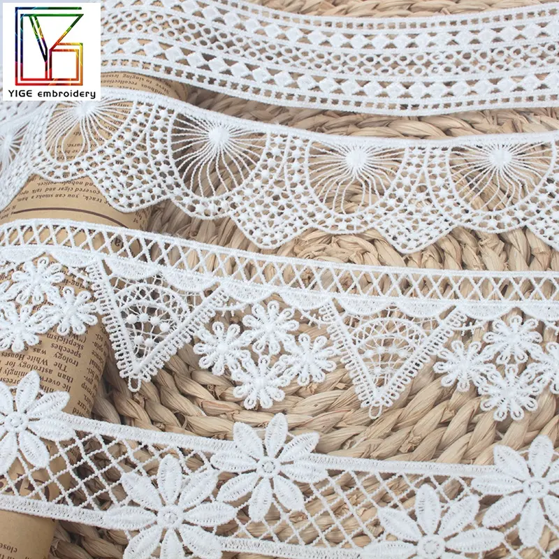 handwork embroidery designs flower guipure collar neckline lace trim embroidered white lace trim for garmens decoration