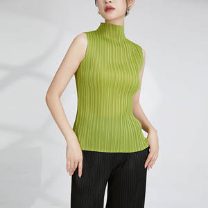 Chaleco plisado Miyake de alta calidad para mujer, camisetas sin mangas de verano con cuello levantado para mujer, camisas versátiles informales - Product Image 6