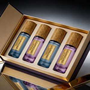 Flacon de parfum rond en verre de petite capacité 18 ml, best-seller, couleurs et logos personnalisés, avec bouchon en bois et boîte d'emballage - Product Image 2