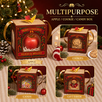 Boîte cadeau de Noël vintage avec couvercle cloche 3D, ruban et poignée, pour emballer pommes, biscuits et bonbons de Noël, rouge et vert, 2 couleurs