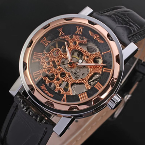 Reloj Automático Vintage para Hombre con Esfera Hueca Grabada, Correa de Cuero Negra, Reloj de Pulsera Mecánico Retro - Product Image 3