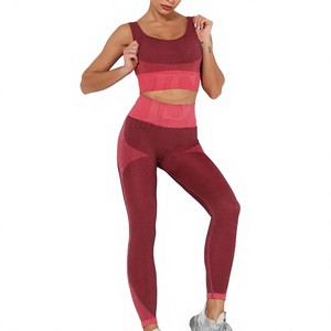 Women 2 Piece Yoga Set Solid Color Blocking Seamless Spandex Polyester <b>Crop</b> Top High Waist <b>Leggings</b> Breathable Elastic Waist - Product Image 6