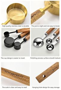 Ensemble complet personnalisé de tasses et cuillères doseuses en métal de 300 ml, noires avec manches en bois, pour la cuisine à domicile - Product Image 4