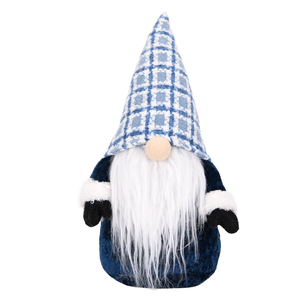 Blue Plaid Hat <b>Christmas</b> Gnome Plush Velvet Body Nisse Doll with Black Mittens for Winter <b>Office</b> Desk Shelf <b>Decor</b> Bulk - Product Image 1