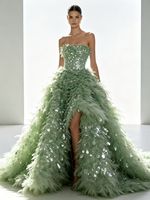 Tissu en tulle 3D moelleux à paillettes, irisé, à franges rondes, brodé, pour robe de fée, robe de scène, motifs floraux et artisanat DIY