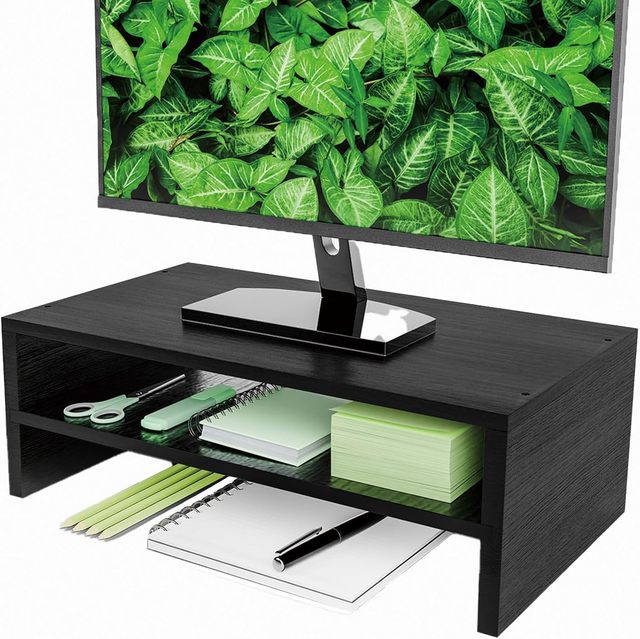 Combohome Wood Monitor Stand Riser, 2 Tier Wood Office Desk Storage Organizer for Laptop