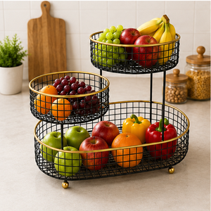 Tabletop Premium Black Metal <b>Fruit</b> Basket Sleek Modern Design for Stylish Countertop <b>Fruit</b> <b>Storage</b> and Display - Product Image 3