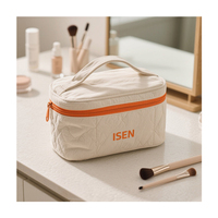 Sac de maquillage pliable personnalisé, écologique, transparent, en polyester PVC, avec fermeture éclair, poignée souple, résistant à l'eau, pour les essentiels quotidiens