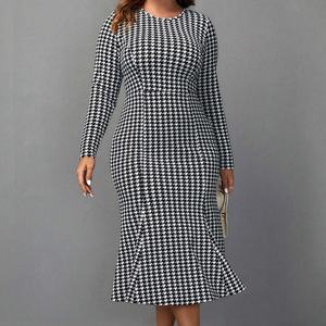 Vestidos Midi para Mujer al por Mayor, Personalizados, OEM, de Alta Calidad, Elegantes, Casuales, Estampados, Cuello Redondo, Manga Larga, Cintura Natural, Estilo Oficina - Product Image 4