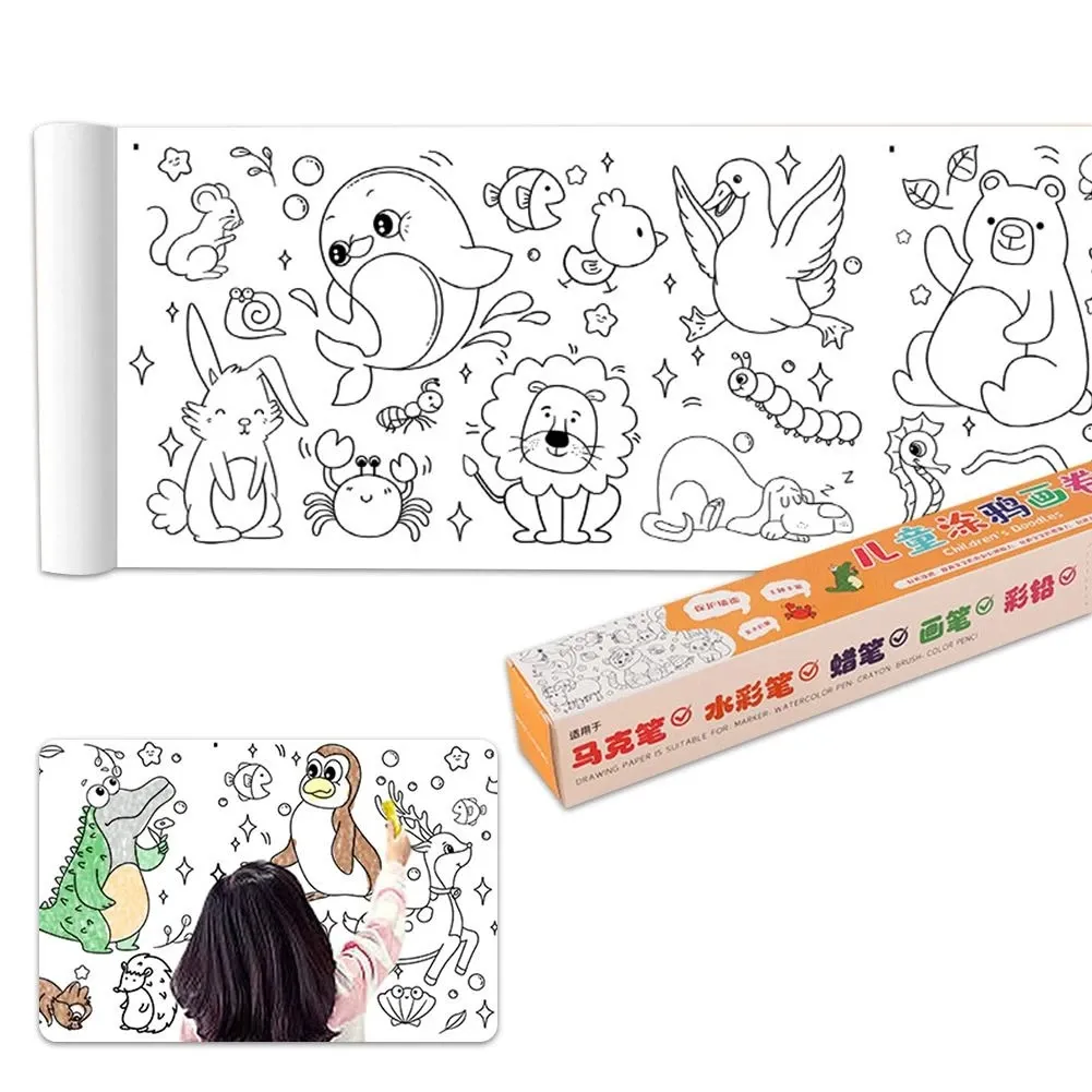 OEM Tiktok Hot Sale 10M DIY Doodle Toy for Kids Color Filling Paper Scroll Graffiti Scroll Children Drawing Roll