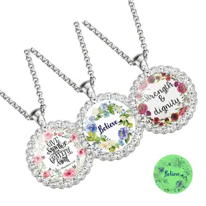 Collana bibbia ciondolo versetto fiore strass regalo cristiano gioielli luminosi argentati ragazza donna