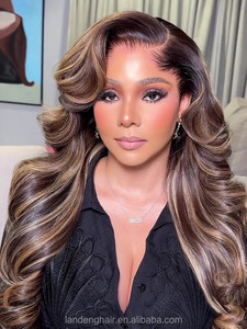 P4/27突出金发天然拉各斯发际线侧部分体波13x6无胶高清蕾丝正面假发黑色女性人发 - Product Image 5