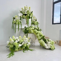 S002 Guirlande florale artificielle de roses vertes et d'hortensias blancs pour allée de mariage, décoration événementielle et de fête