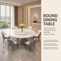 Ensemble de table à manger moderne de luxe avec plateau en pierre frittée et base en métal, table à manger ronde pour salon, hôtel, appartement